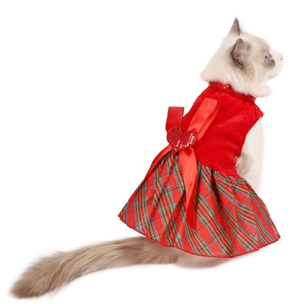 Christmas Pet Dog Plaid Butterfly Skirt, Size: S(Red)-garmade.com