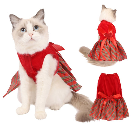 Christmas Pet Dog Plaid Butterfly Skirt, Size: L(Red)-garmade.com