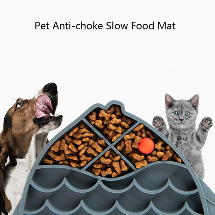 2 PCS Pet Cats and Dogs Silicone Slow Food Mat Anti-choke Bowl, Style:Fish Type(Blue)-garmade.com