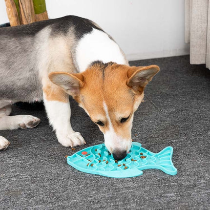 2 PCS Pet Cats and Dogs Silicone Slow Food Mat Anti-choke Bowl, Style:Fish Type(Blue)-garmade.com