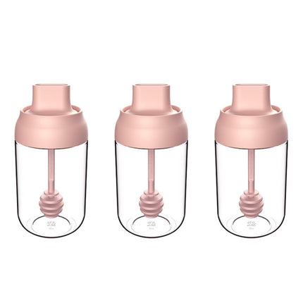 3 PCS Macaron Ribbon Moisture-Proof Lid Spoon One Seasoning Jar Glass Seasoning Bottle with Label, Style:Honey Bottle(Pink)-garmade.com