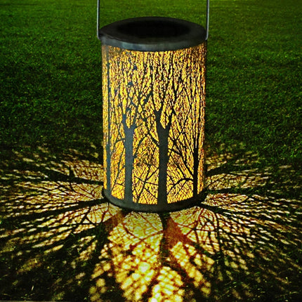 Outdoor Solar Wrought Iron Projection Lamp Hollow Wall Hanging Portable Garden Decorative Lamp, Style:Trunk-garmade.com