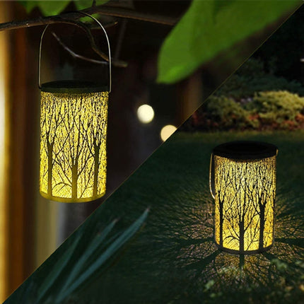 Outdoor Solar Wrought Iron Projection Lamp Hollow Wall Hanging Portable Garden Decorative Lamp, Style:Trunk-garmade.com