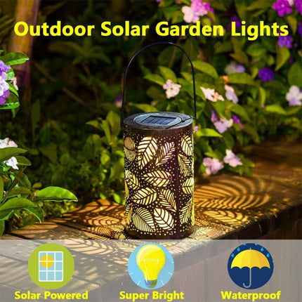 Outdoor Solar Wrought Iron Projection Lamp Hollow Wall Hanging Portable Garden Decorative Lamp, Style:Leaves-garmade.com