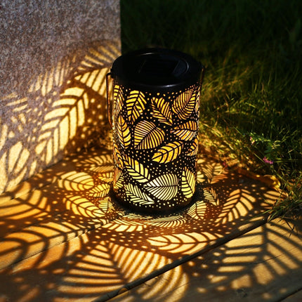 Outdoor Solar Wrought Iron Projection Lamp Hollow Wall Hanging Portable Garden Decorative Lamp, Style:Leaves-garmade.com