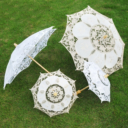 Wedding Bridal Lace Umbrella Shooting Props Wedding Supplies, Size: Length 43/Diameter 45cm(Milky White)-garmade.com