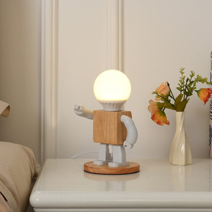 Solid Wood Robot Bedroom Bedside Simple Study Lamp Table Lamp, Style:Plug-in, CN Plug-garmade.com