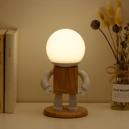 Solid Wood Robot Bedroom Bedside Simple Study Lamp Table Lamp, Style:USB Models-garmade.com