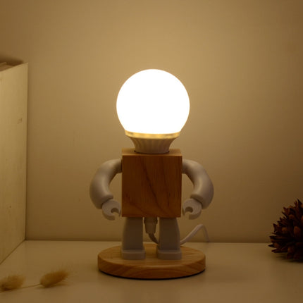 Solid Wood Robot Bedroom Bedside Simple Study Lamp Table Lamp, Style:USB Models-garmade.com