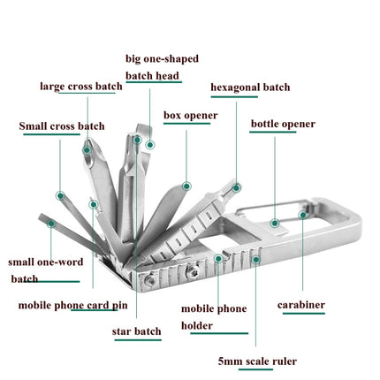 13 in 1 Multifunctional Stainless Steel Combination Batch Head Small Tool Foldable Outdoor Emergency Tool-garmade.com