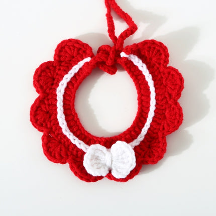 3 PCS Handmade Woolen Knitting Adjustable Flower Bow Knot Cat Dog Bib Accessories Collar, Size:S 20-28cm(Red)-garmade.com