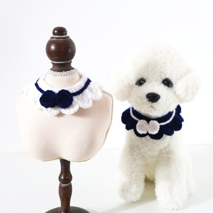 3 PCS Handmade Woolen Knitting Adjustable Flower Bow Knot Cat Dog Bib Accessories Collar, Size:S 20-28cm(Blue)-garmade.com