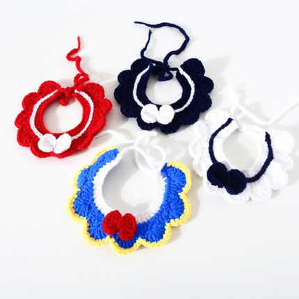 3 PCS Handmade Woolen Knitting Adjustable Flower Bow Knot Cat Dog Bib Accessories Collar, Size:S 20-28cm(Red)-garmade.com
