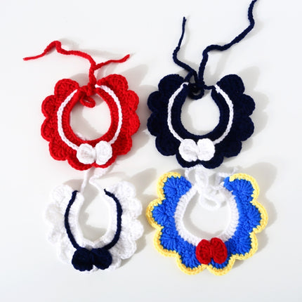 3 PCS Handmade Woolen Knitting Adjustable Flower Bow Knot Cat Dog Bib Accessories Collar, Size:S 20-28cm(Navy Blue)-garmade.com