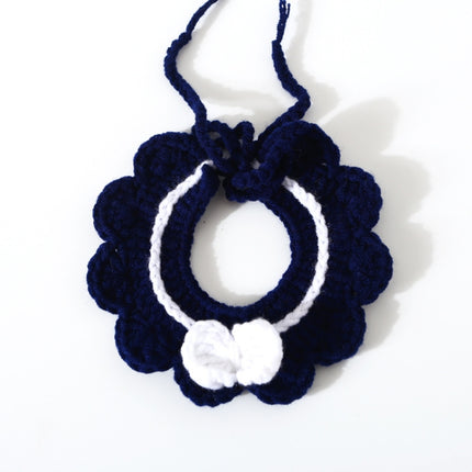 3 PCS Handmade Woolen Knitting Adjustable Flower Bow Knot Cat Dog Bib Accessories Collar, Size:M 25-35cm(Navy Blue)-garmade.com