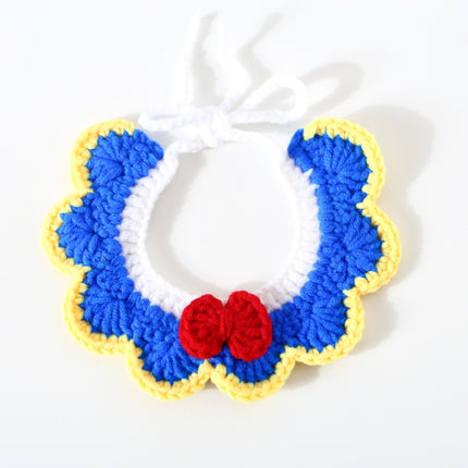 3 PCS Handmade Woolen Knitting Adjustable Flower Bow Knot Cat Dog Bib Accessories Collar, Size:M 25-35cm(Blue)-garmade.com