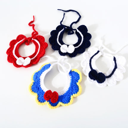 3 PCS Handmade Woolen Knitting Adjustable Flower Bow Knot Cat Dog Bib Accessories Collar, Size:M 25-35cm(Blue)-garmade.com