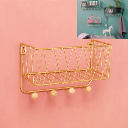 Wall Hook Rack Home Wall Decoration Creative Multifunctional Partition Wrought Iron Rack, Size:Small(Gold)-garmade.com