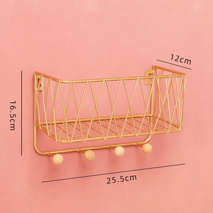 Wall Hook Rack Home Wall Decoration Creative Multifunctional Partition Wrought Iron Rack, Size:Small(Gold)-garmade.com