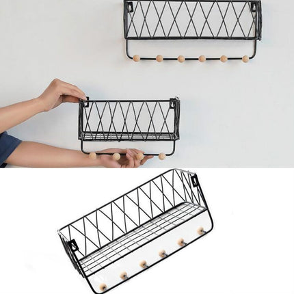 Wall Hook Rack Home Wall Decoration Creative Multifunctional Partition Wrought Iron Rack, Size:Small(Black)-garmade.com