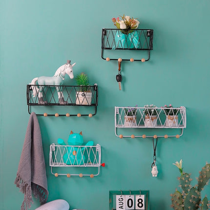 Wall Hook Rack Home Wall Decoration Creative Multifunctional Partition Wrought Iron Rack, Size:Small(Black)-garmade.com