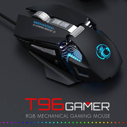IMICE T96 7 Keys 7200 DPI USB Mechanical Gaming Counterweight Macro Programming RGB Lighting Effect Metal Dual-Mode Wired Mouse, Cable Length: 1.8m(Black)-garmade.com