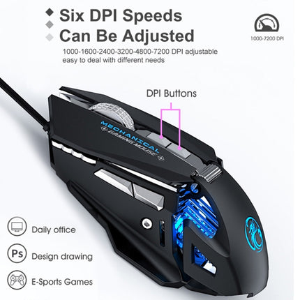 IMICE T96 7 Keys 7200 DPI USB Mechanical Gaming Counterweight Macro Programming RGB Lighting Effect Metal Dual-Mode Wired Mouse, Cable Length: 1.8m(Silver)-garmade.com