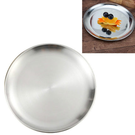 Stainless Steel Thickened Round Plate Cafe Tray Fruit Cake Plate Bone Plate Dish Shallow Plate, Diameter: 14cm, Style: Brushed Matte Silver-garmade.com
