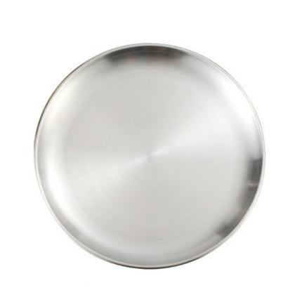 Stainless Steel Thickened Round Plate Cafe Tray Fruit Cake Plate Bone Plate Dish Shallow Plate, Diameter: 17cm, Style: Brushed Matte Silver-garmade.com