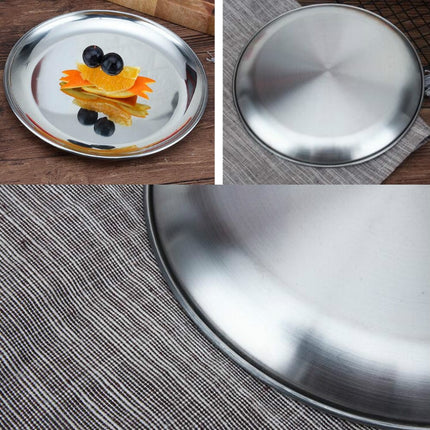Stainless Steel Thickened Round Plate Cafe Tray Fruit Cake Plate Bone Plate Dish Shallow Plate, Diameter: 20cm, Style: Brushed Matte Silver-garmade.com