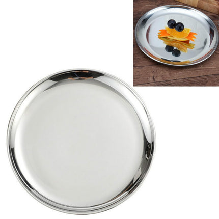 Stainless Steel Thickened Round Plate Cafe Tray Fruit Cake Plate Bone Plate Dish Shallow Plate, Diameter: 20cm, Style: Bright Mirror Silver-garmade.com