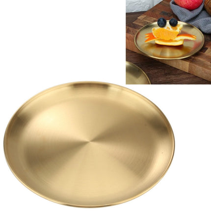 Stainless Steel Thickened Round Plate Cafe Tray Fruit Cake Plate Bone Plate Dish Shallow Plate, Diameter: 14cm, Style: Brushed Matte Gold-garmade.com