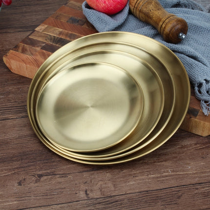 Stainless Steel Thickened Round Plate Cafe Tray Fruit Cake Plate Bone Plate Dish Shallow Plate, Diameter: 26cm, Style: Brushed Matte Gold-garmade.com