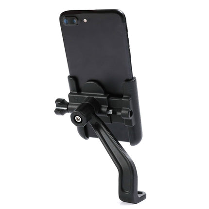 BENGGUO Bicycle Aluminum Alloy Mobile Phone Holder Electric Motorcycle Anti-Vibration Navigation Fixed Mobile Phone Holder Riding Equipment, Style:Rearview Mirror Installation(Black)-garmade.com