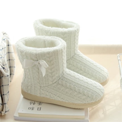 Winter Home Boots Thick-Soled Non-Slip Cotton Slippers, Size: 35-36(White)-garmade.com