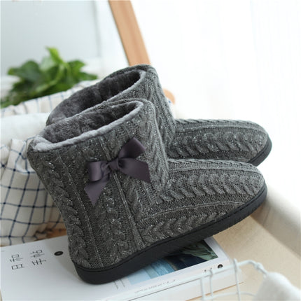 Winter Home Boots Thick-Soled Non-Slip Cotton Slippers, Size: 35-36(Gray)-garmade.com