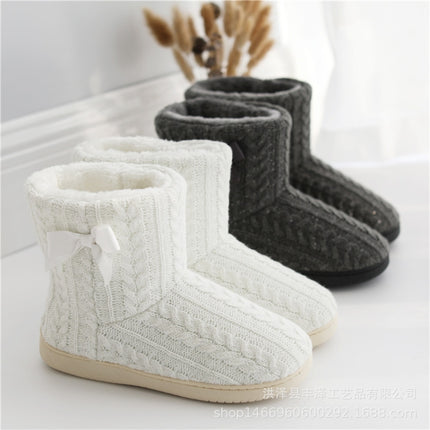 Winter Home Boots Thick-Soled Non-Slip Cotton Slippers, Size: 35-36(Gray)-garmade.com