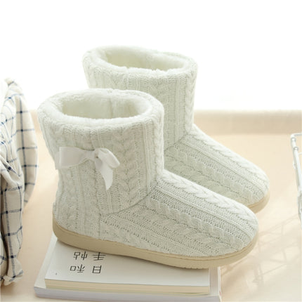 Winter Home Boots Thick-Soled Non-Slip Cotton Slippers, Size: 37-38(White)-garmade.com