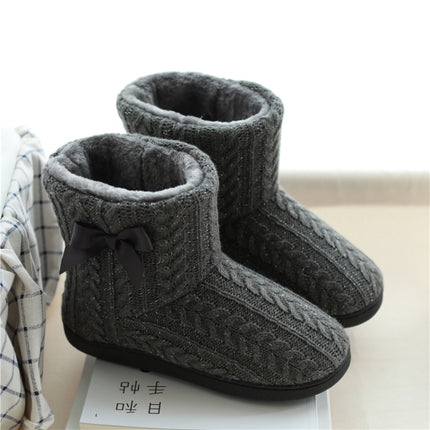 Winter Home Boots Thick-Soled Non-Slip Cotton Slippers, Size: 37-38(Gray)-garmade.com