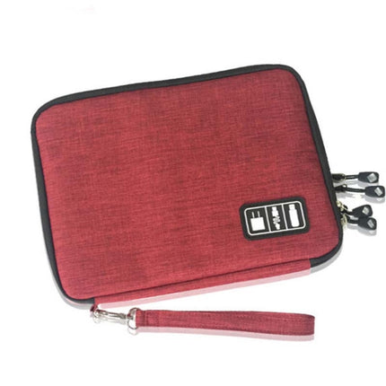 Double Layer Digital Storage Bag Data Cable Finishing Bag Elastic Waterproof Portable Electronic Storage Bag, Size:28x20x3.5cm(Wine Red)-garmade.com