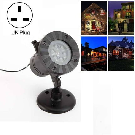 4W 12 Cards Outdoor Snowflake Projector Lamp Waterproof Laser LED Light Sound Control Stage Light(UK Plug)-garmade.com
