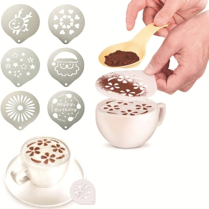 6 PCS Stainless Steel Garland Mold Fancy Coffee Printing Model Coffee Milk Foam Spray Pattern Template Random Style Delivery-garmade.com