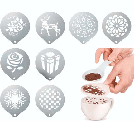 6 PCS Stainless Steel Garland Mold Fancy Coffee Printing Model Coffee Milk Foam Spray Pattern Template Random Style Delivery-garmade.com