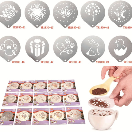 6 PCS Stainless Steel Garland Mold Fancy Coffee Printing Model Coffee Milk Foam Spray Pattern Template Random Style Delivery-garmade.com