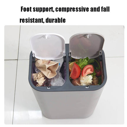 Dry And Wet Classification Press Trash Can Household Kitchen Paper Basket(Gray)-garmade.com
