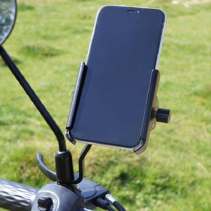 CYCLINGBOX Aluminum Alloy Mobile Phone Holder Bicycle Riding Takeaway Rotatable Metal Mobile Phone Bracket, Style:Rearview Mirror Installation(Black)-garmade.com