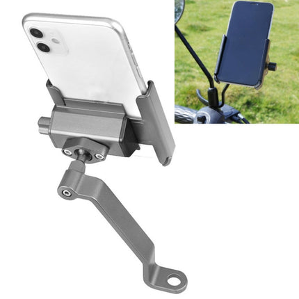 CYCLINGBOX Aluminum Alloy Mobile Phone Holder Bicycle Riding Takeaway Rotatable Metal Mobile Phone Bracket, Style:Rearview Mirror Installation(Titanium)-garmade.com