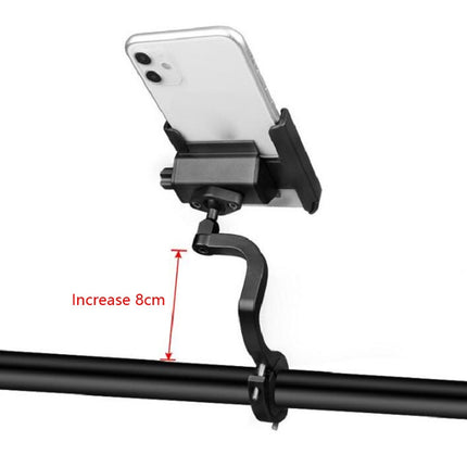 CYCLINGBOX Aluminum Alloy Mobile Phone Holder Bicycle Riding Takeaway Rotatable Metal Mobile Phone Bracket, Style:Heightened Handlebar Installation(Black)-garmade.com