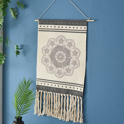 GT001 Printed Tapestry Cotton Thread Woven Tassel Wall Hanging Decoration, Size: 50x70cm(Peanut Grey)-garmade.com