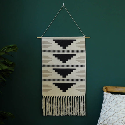 GT001 Printed Tapestry Cotton Thread Woven Tassel Wall Hanging Decoration, Size: 50x70cm(Black Mosaic)-garmade.com